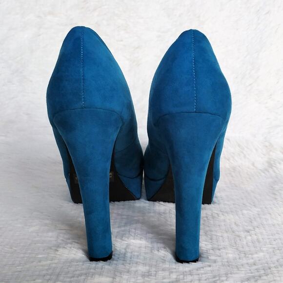 Qupid Teal Faux Suede Platform Pumps - Picture 5 of 8